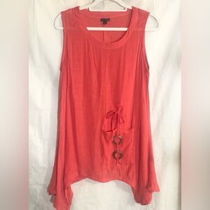 Coco + Carmen Lagenlook Shirt Sz S Asymmetrical Tied Pocket Wood Accents Light